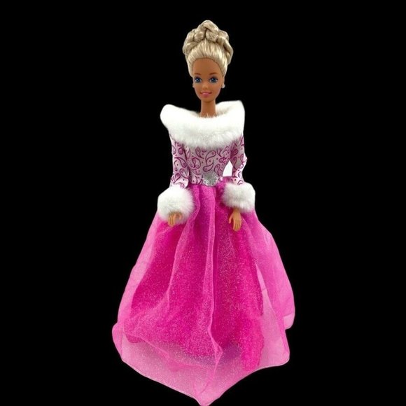 Mattel Other - VintageTwist Turn Barbie Doll Blond Head 1976 Body 1966 Pink Dress Fur Trim 12"